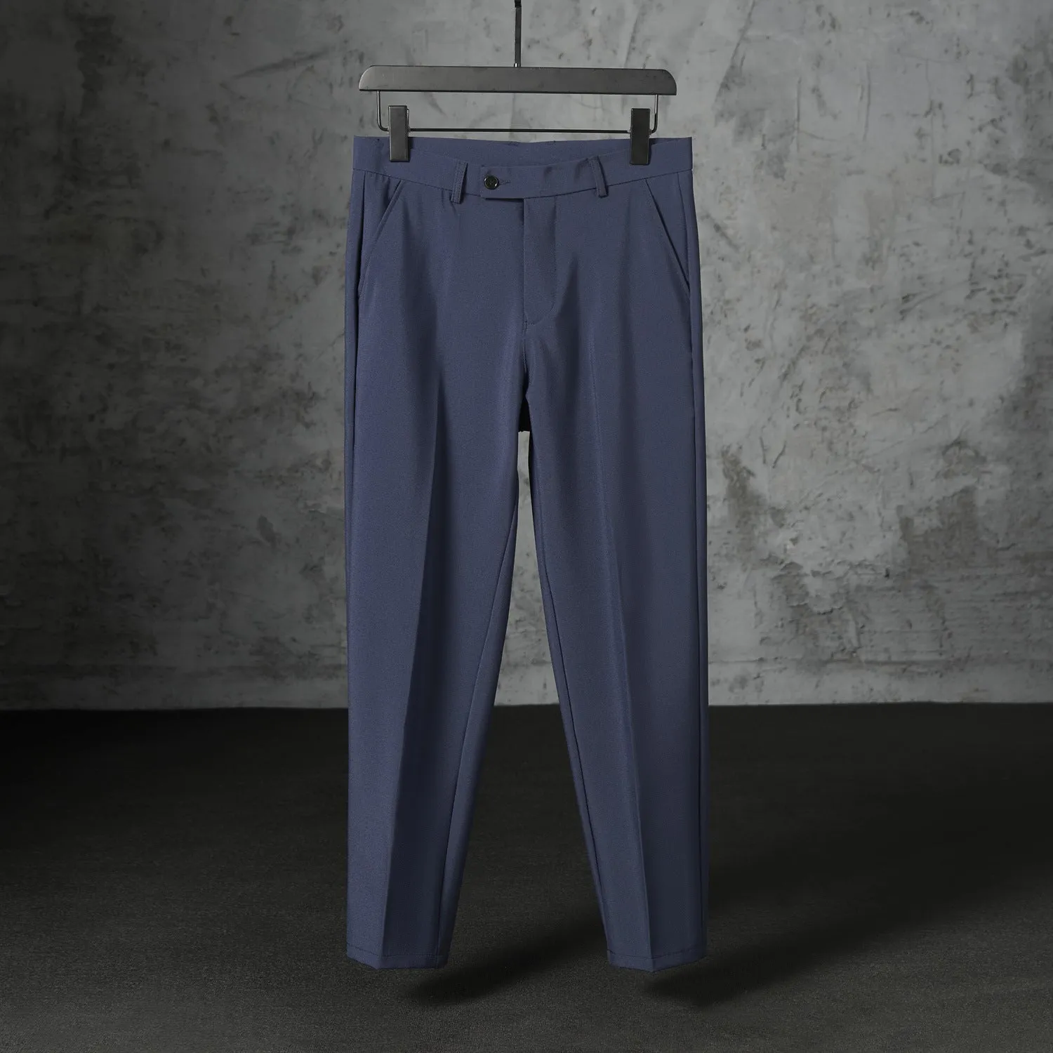 Autumn men's straight loose fit brushed polyester casual trousers in khaki, front view