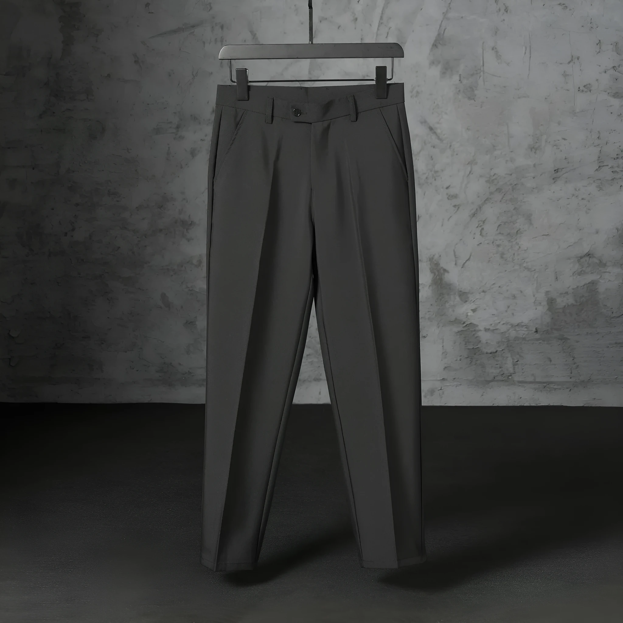 Autumn men's straight loose fit brushed polyester casual trousers in khaki, front view