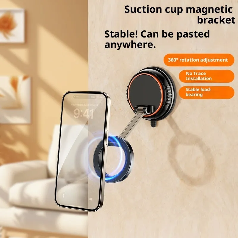 Foldable adjustable magnetic metal car phone holder for dashboard, black orange colour, X70 model, folded view showing compact size