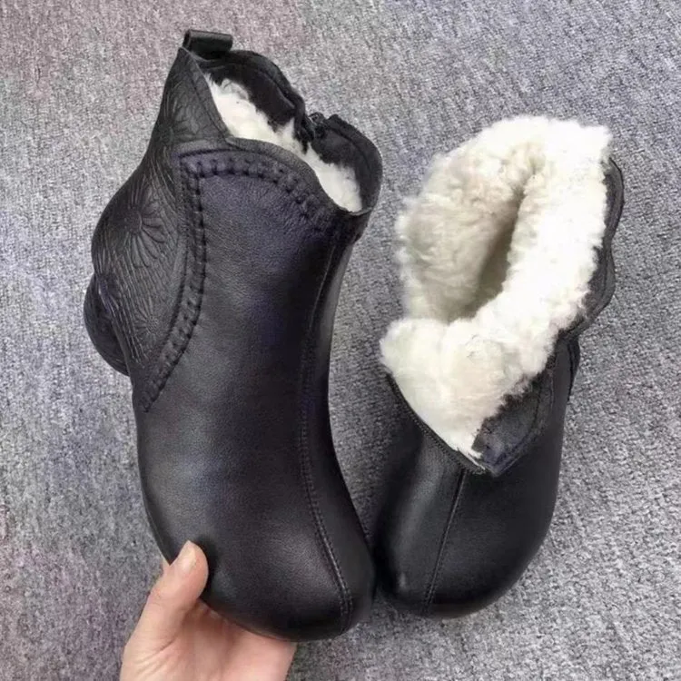 Women's winter anti-slip chunky heel boots with fleece lining, platform, and side zipper in brown fur lining option