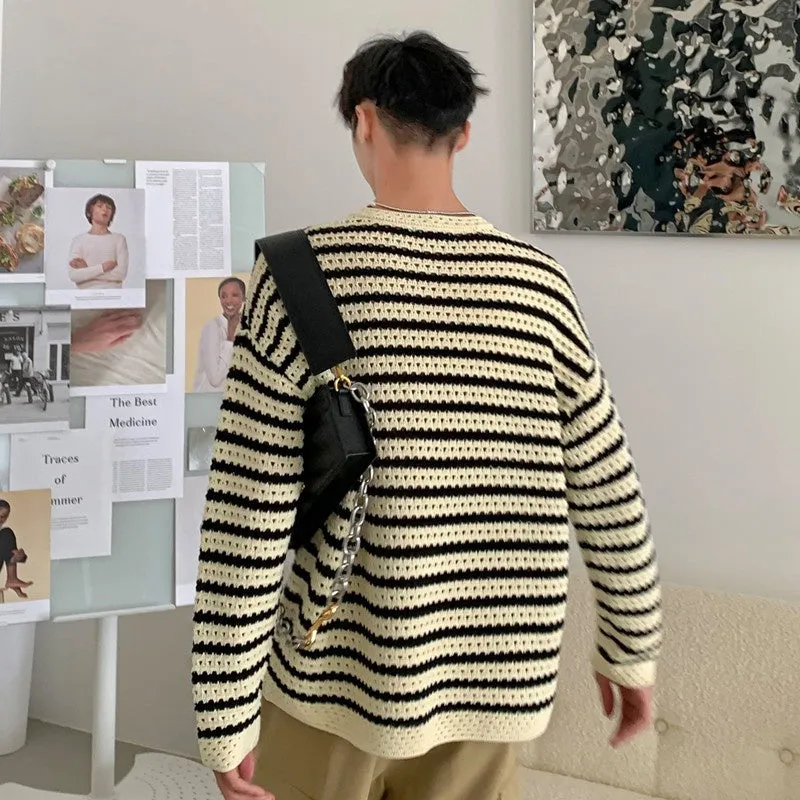 Men's black cotton blend long sleeve loose fit sweater for casual wear