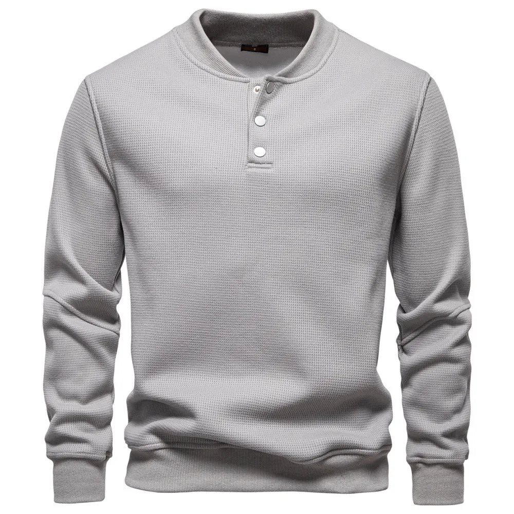 New fleece-lined men's round neck sweatshirt in solid colour with long sleeves and ribbed cuffs