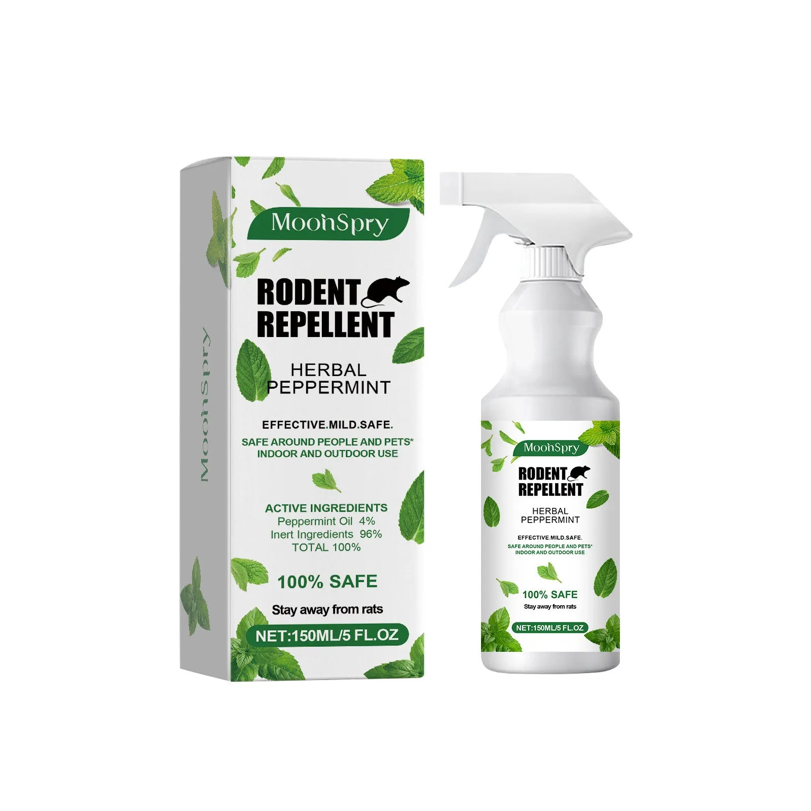 Mint-flavoured rodent repellent spray in 150ml bottle with peppermint and chilli oils