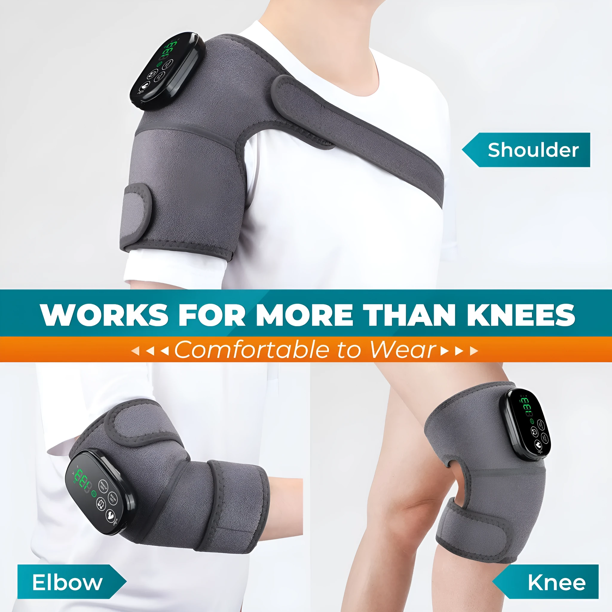 Grey hot compress red light therapy knee brace with rechargeable battery for shoulder and elbow joint relief