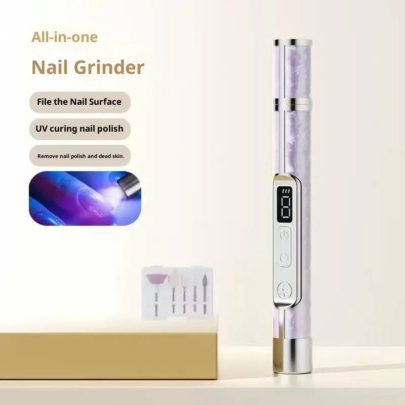 LCD Display 2-in-1 Polishing and Baking Lamp Electric Nail Grinder in white plastic