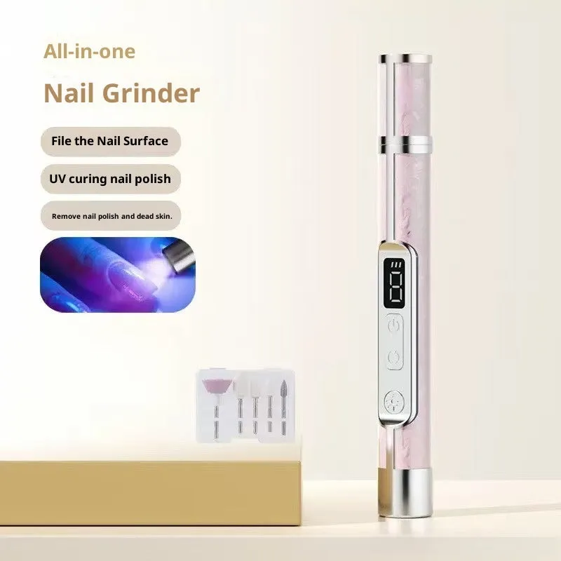 LCD Display 2-in-1 Polishing and Baking Lamp Electric Nail Grinder in white plastic