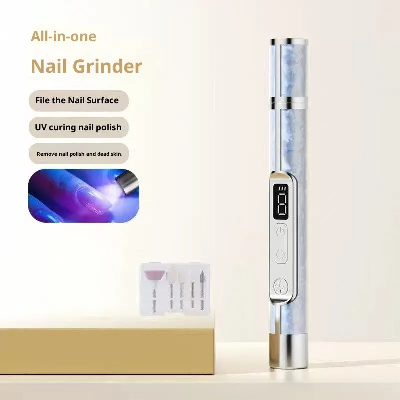 LCD Display 2-in-1 Polishing and Baking Lamp Electric Nail Grinder in white plastic