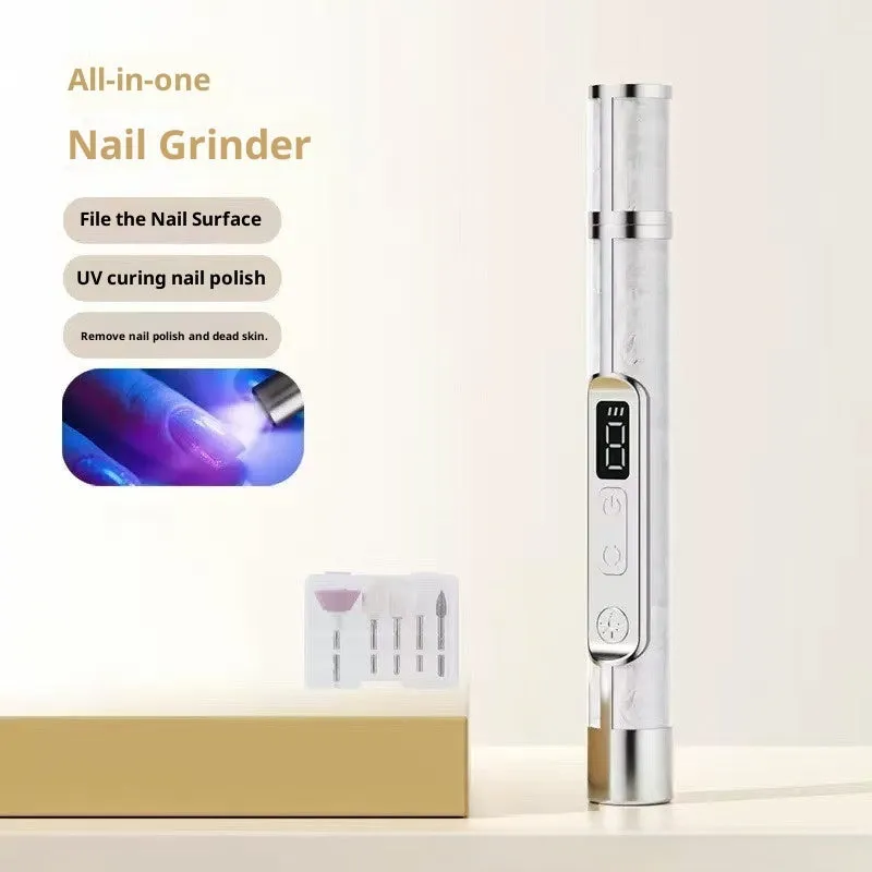 LCD Display 2-in-1 Polishing and Baking Lamp Electric Nail Grinder in white plastic