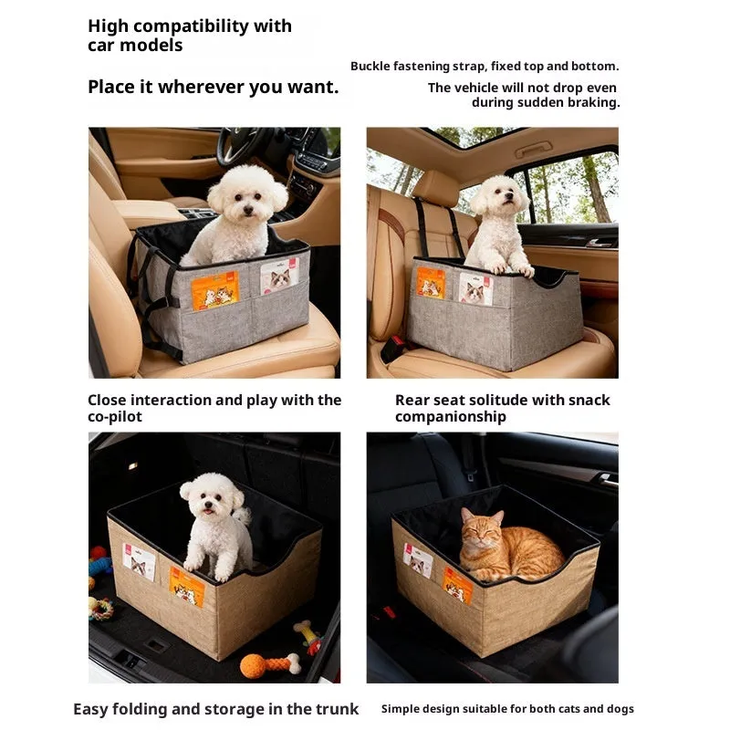 Four-season portable long-distance pet car nest in Oxford fabric for cats, available in Gray Khaki Blue Cyan