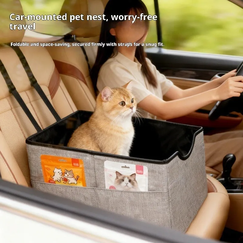 Four-season portable long-distance pet car nest in Oxford fabric for cats, available in Gray Khaki Blue Cyan