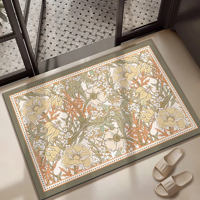 Diatomaceous earth absorbent bath mat 50x80cm in beige with anti-slip surface on bathroom floor