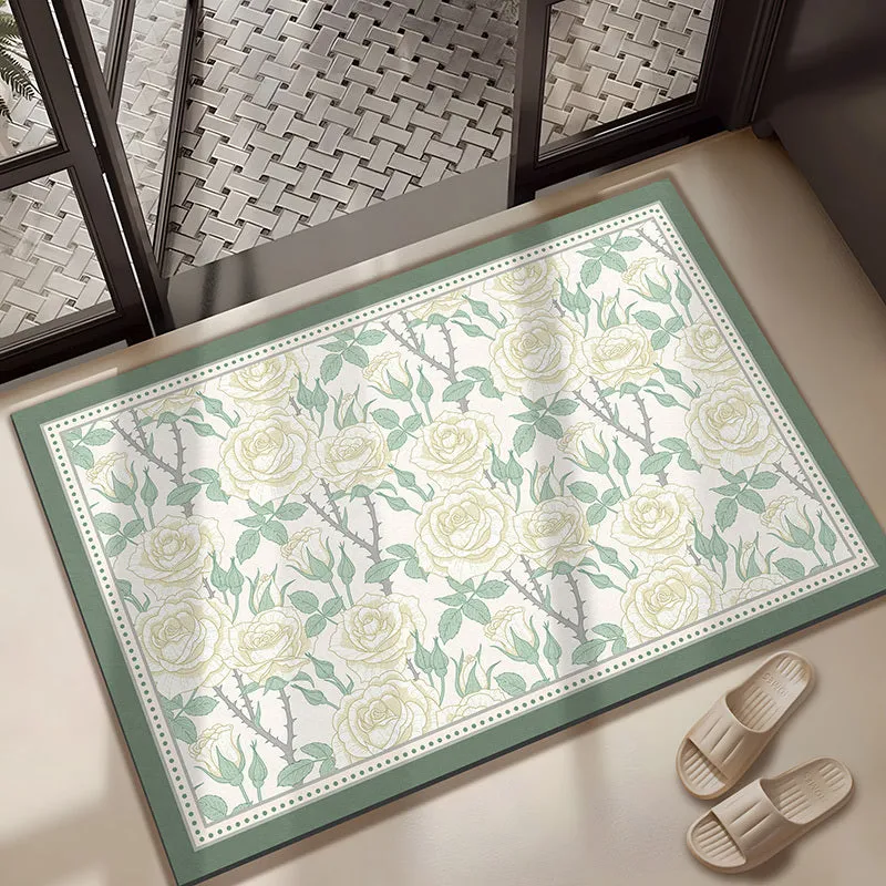 Diatomaceous earth absorbent bath mat 50x80cm in beige with anti-slip surface on bathroom floor