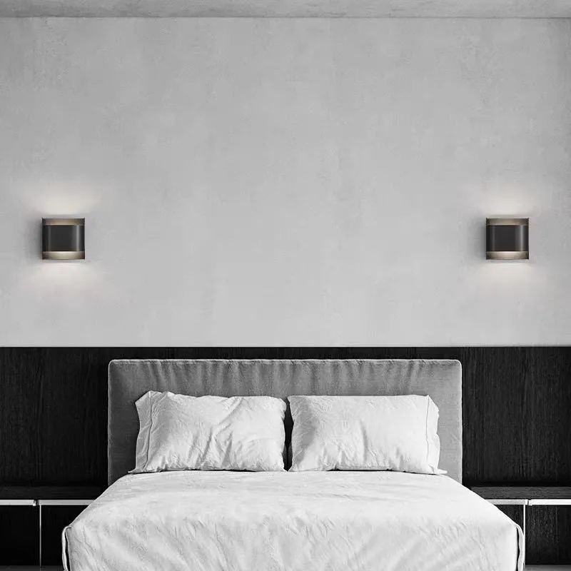 Modern minimalist full copper wall lamp brushed copper finish square shape staircase accent light