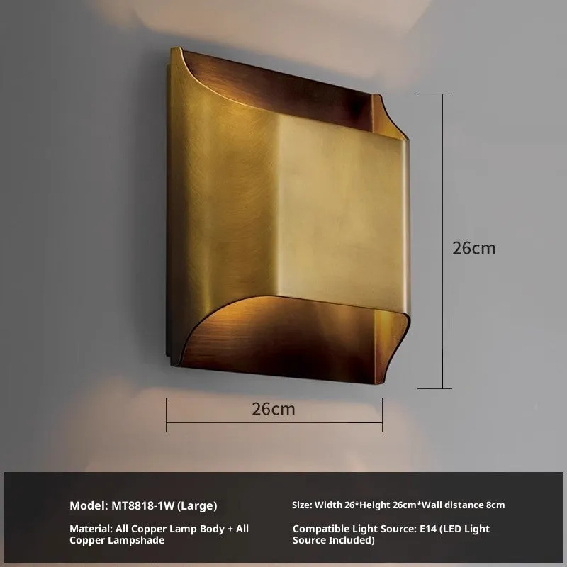 Modern minimalist full copper wall lamp brushed copper finish square shape staircase accent light