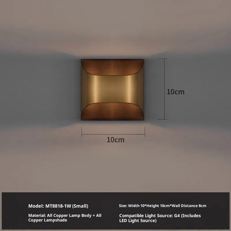 Modern minimalist full copper wall lamp brushed copper finish square shape staircase accent light