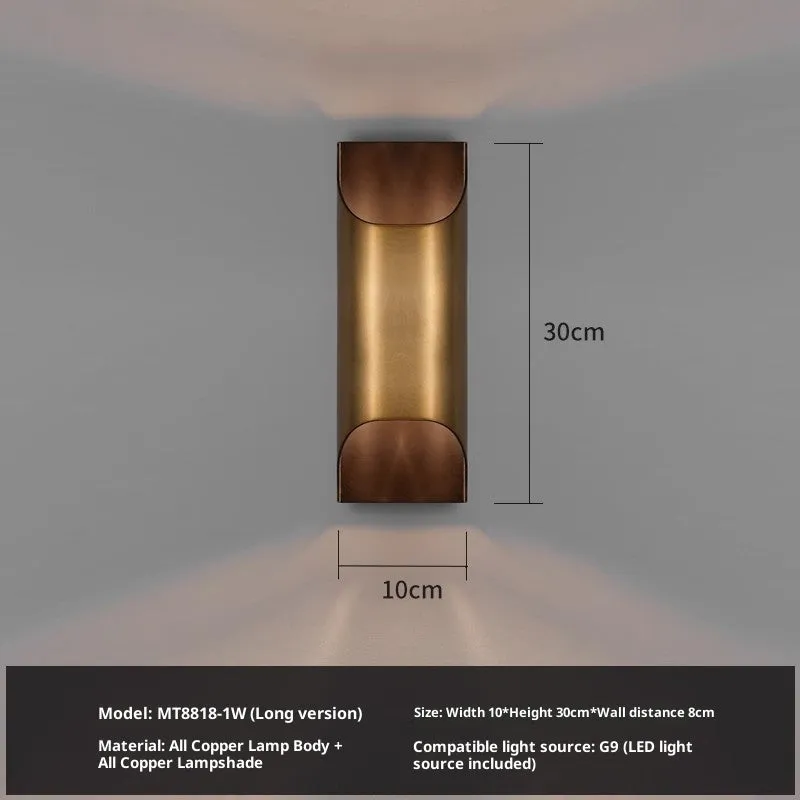 Modern minimalist full copper wall lamp brushed copper finish square shape staircase accent light