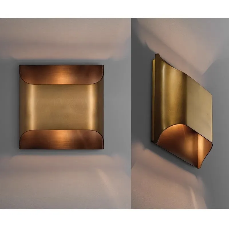 Modern minimalist full copper wall lamp brushed copper finish square shape staircase accent light