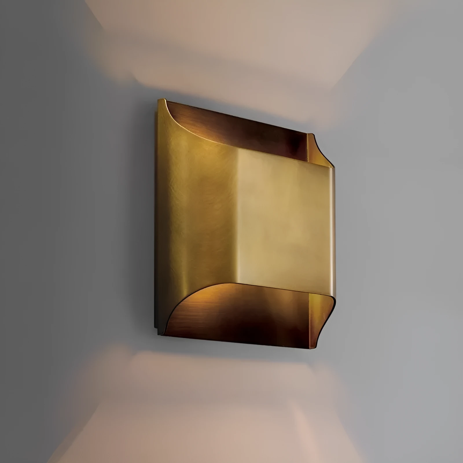 Modern minimalist full copper wall lamp brushed copper finish square shape staircase accent light