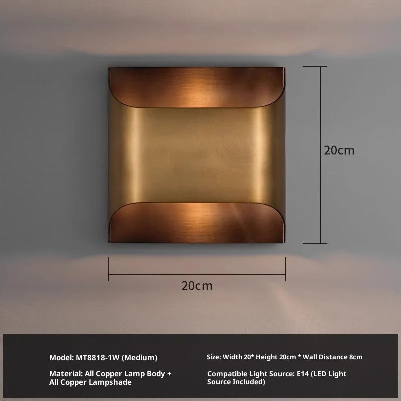 Modern minimalist full copper wall lamp brushed copper finish square shape staircase accent light