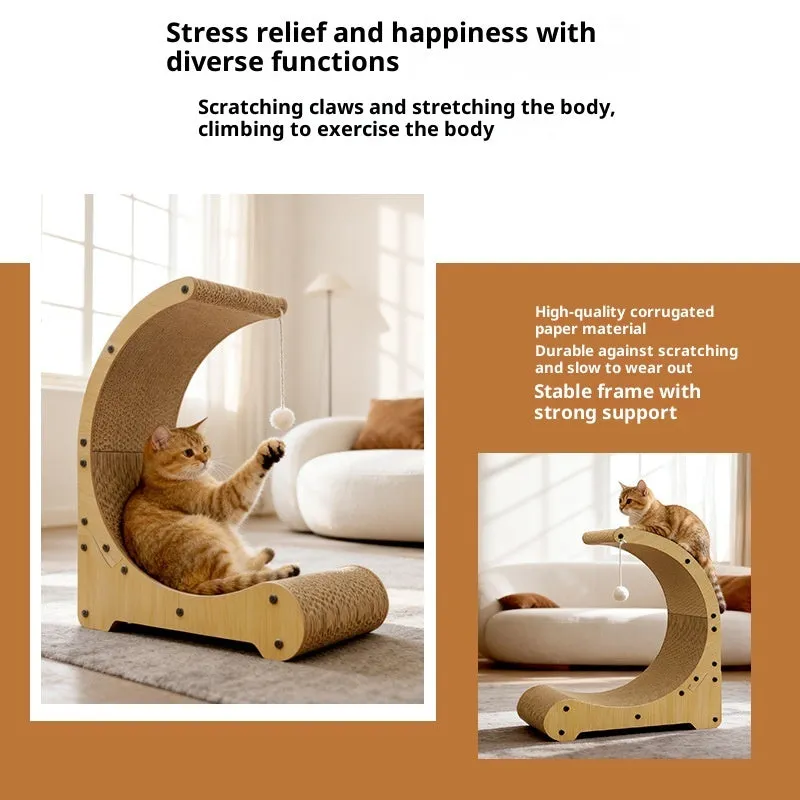 Multi-functional corrugated paper cat scratching board nest climbing frame in arc shape with replacement core, pastoral style, independently packaged.