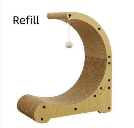 Multi-functional corrugated paper cat scratching board nest climbing frame in arc shape with replacement core, pastoral style, independently packaged.