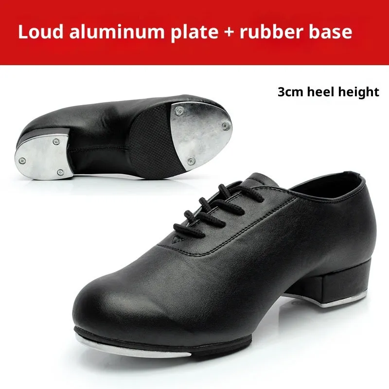 Adult tap dance shoes with leather upper in black, men's style, on a clean background