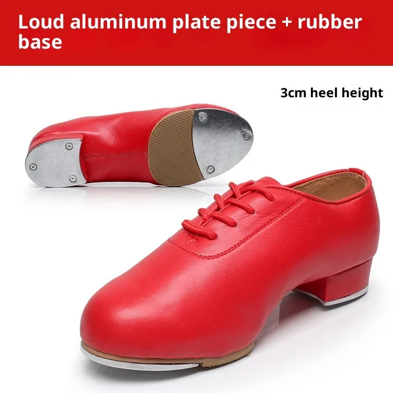 Adult tap dance shoes with leather upper in black, men's style, on a clean background
