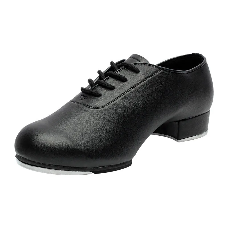 Adult tap dance shoes with leather upper in black, men's style, on a clean background