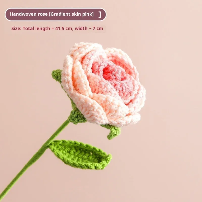 Hand-woven yarn artificial rose bouquet in gradient pink colour for wedding decoration