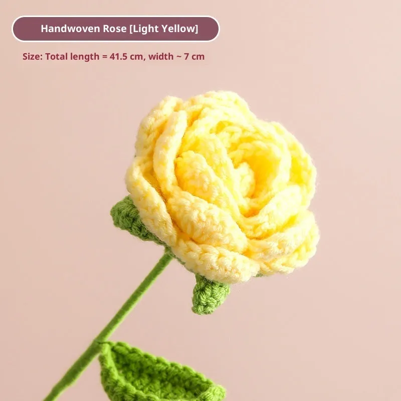 Hand-woven yarn artificial rose bouquet in gradient pink colour for wedding decoration