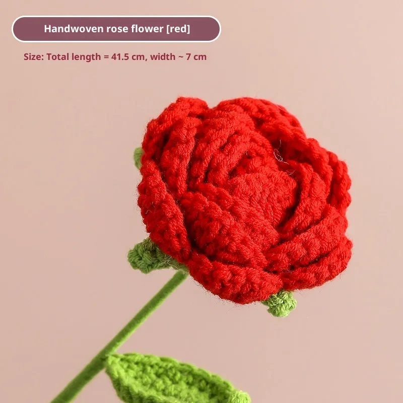 Hand-woven yarn artificial rose bouquet in gradient pink colour for wedding decoration