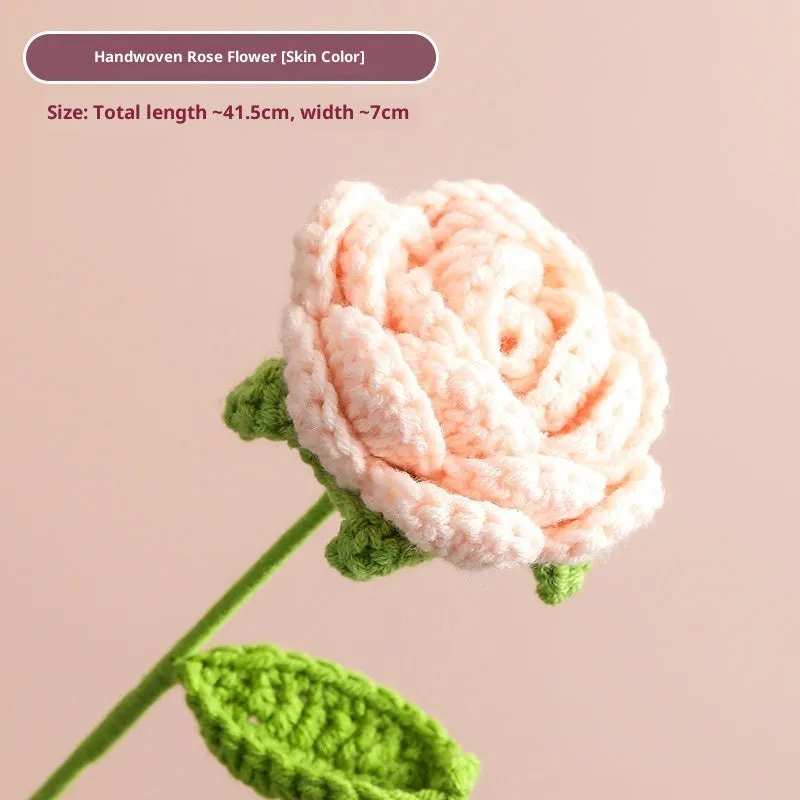 Hand-woven yarn artificial rose bouquet in gradient pink colour for wedding decoration