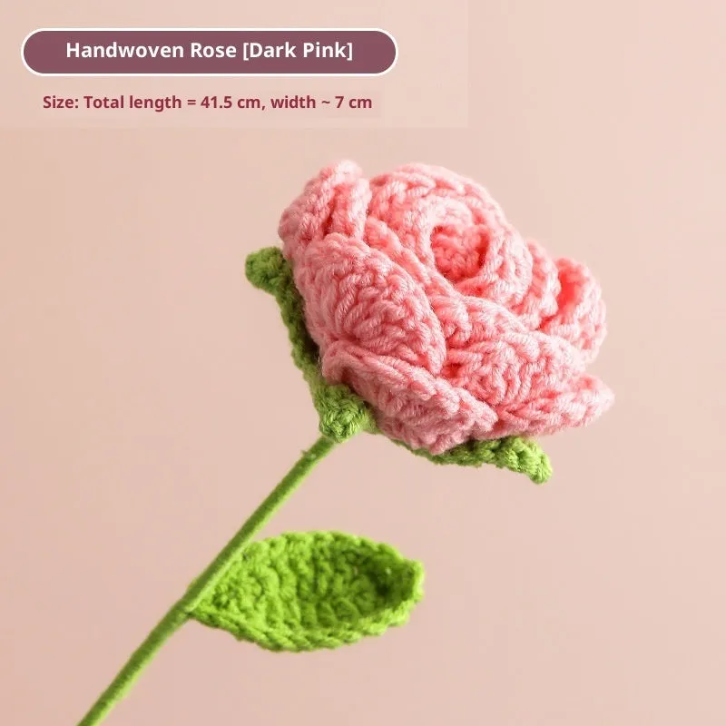 Hand-woven yarn artificial rose bouquet in gradient pink colour for wedding decoration