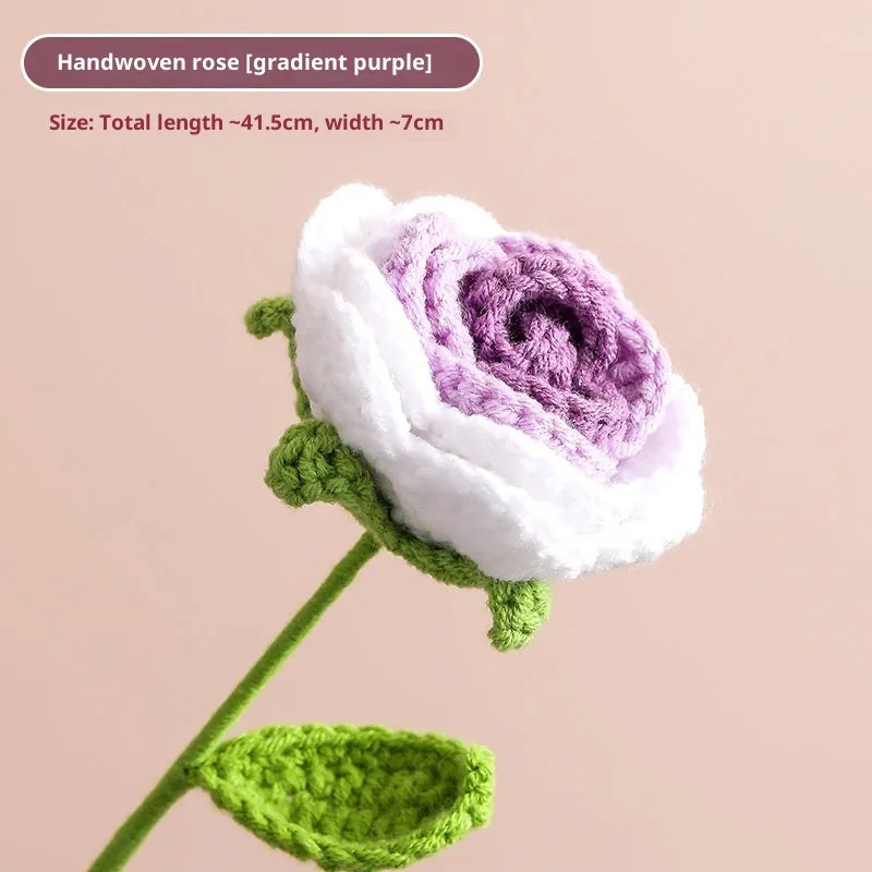 Hand-woven yarn artificial rose bouquet in gradient pink colour for wedding decoration