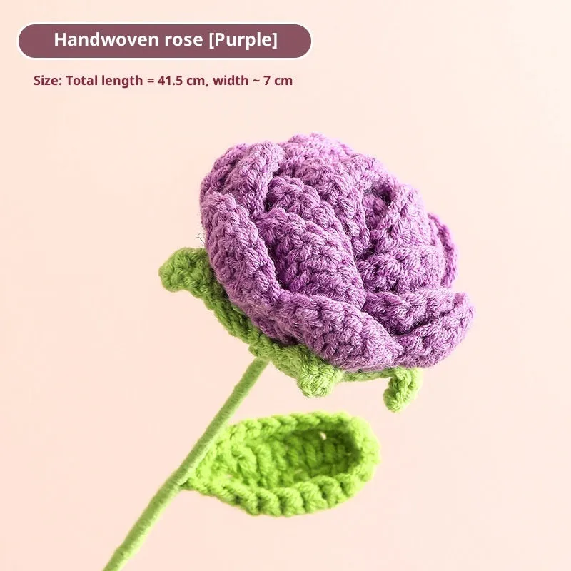 Hand-woven yarn artificial rose bouquet in gradient pink colour for wedding decoration