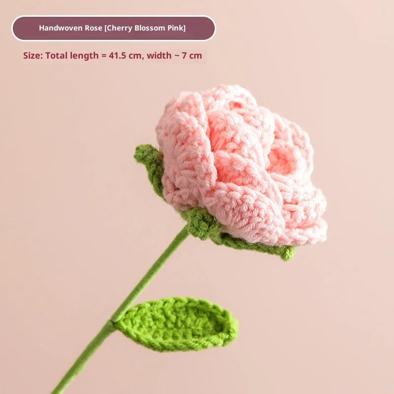 Hand-woven yarn artificial rose bouquet in gradient pink colour for wedding decoration