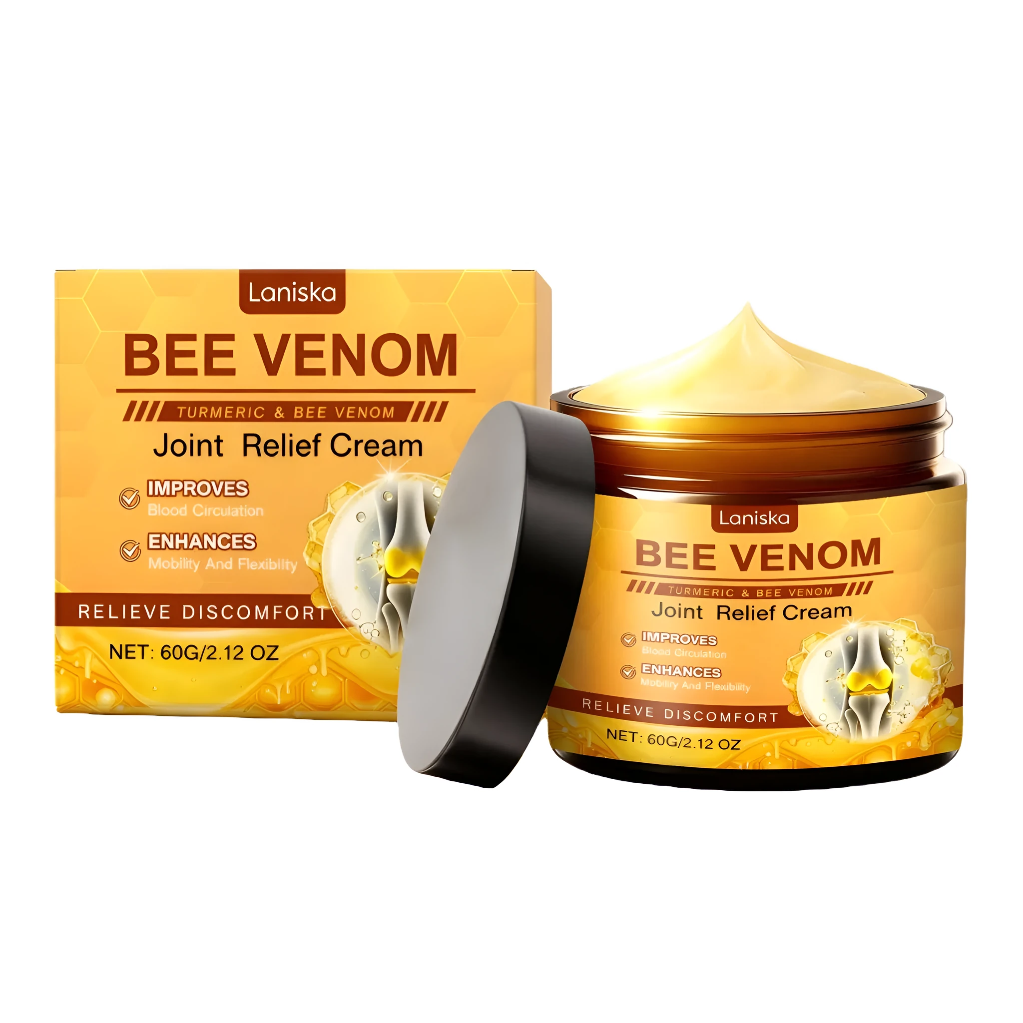 60G pot of joint soothing cream with allantoin honey extract turmeric extract and bee venom