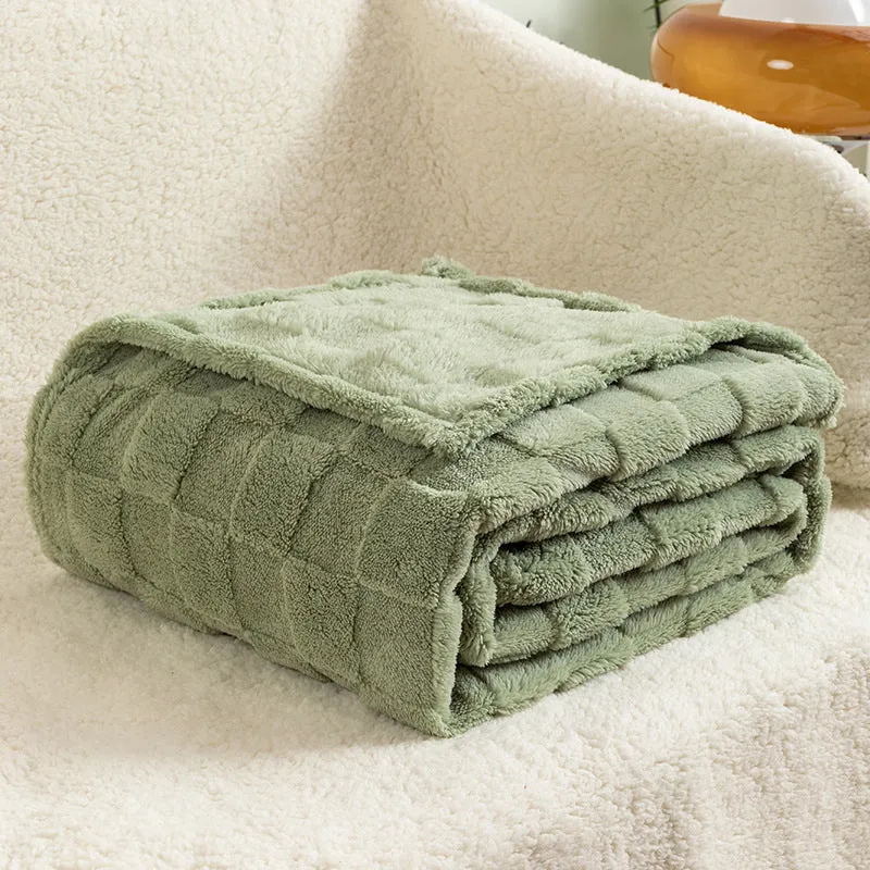 Geometric pattern polyester blanket in cream colour showing textured design and thickened construction