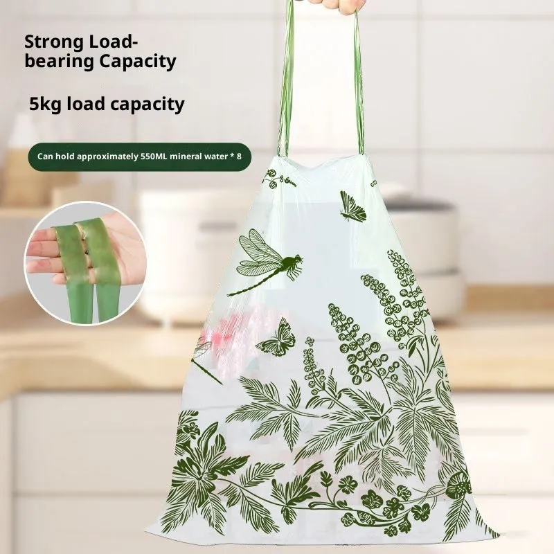 Roll of mugwort print no-tear drawstring garbage bags in extra large size for home use
