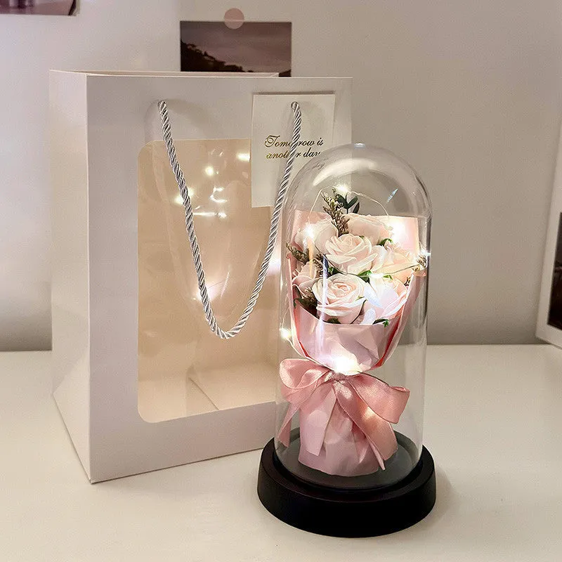 Bionic bouquet artificial flower arrangement in a reusable tote bag, showing gradient blue colour option.