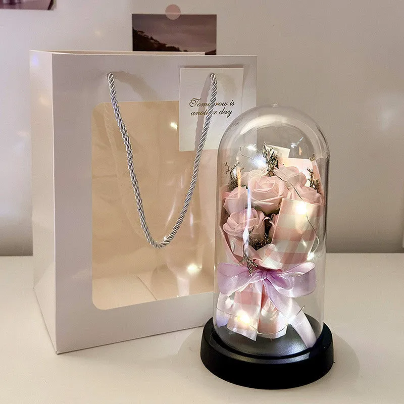 Bionic bouquet artificial flower arrangement in a reusable tote bag, showing gradient blue colour option.
