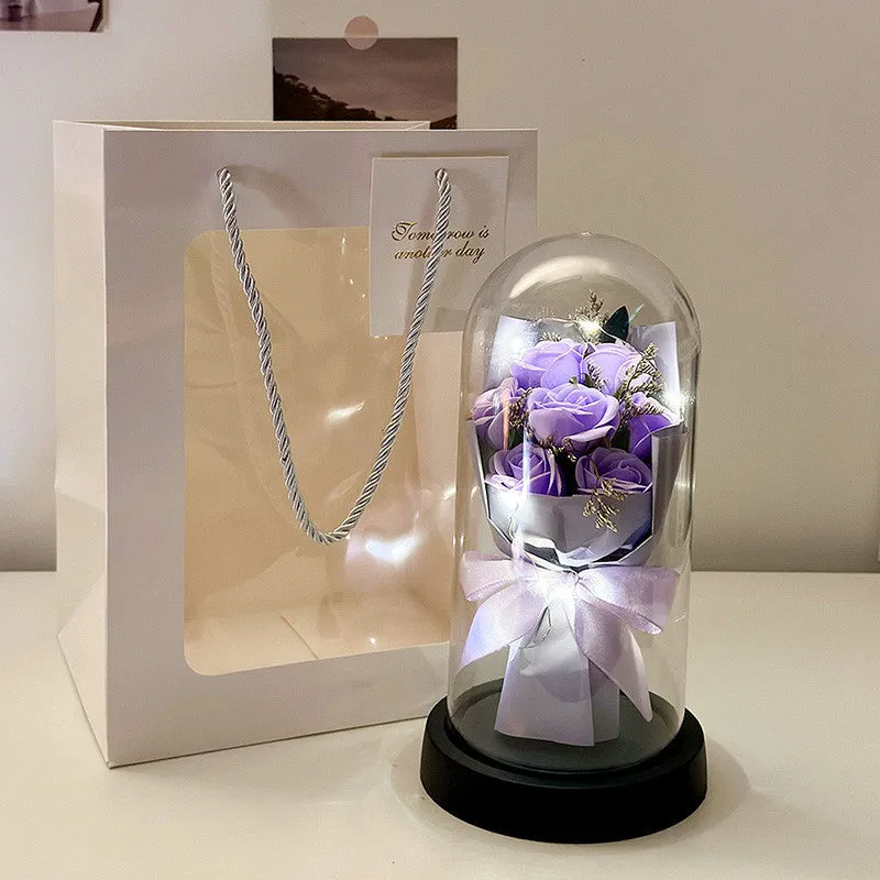Bionic bouquet artificial flower arrangement in a reusable tote bag, showing gradient blue colour option.