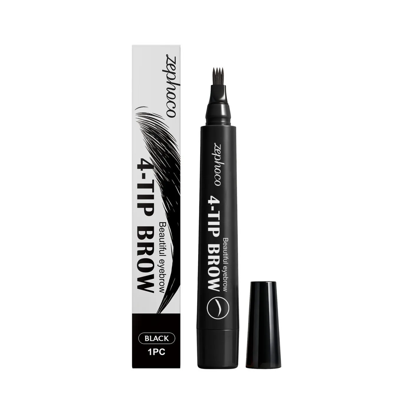 Four-fork waterproof eyebrow pencil in five colour shades black, dark brown, grey, light brown, reddish brown