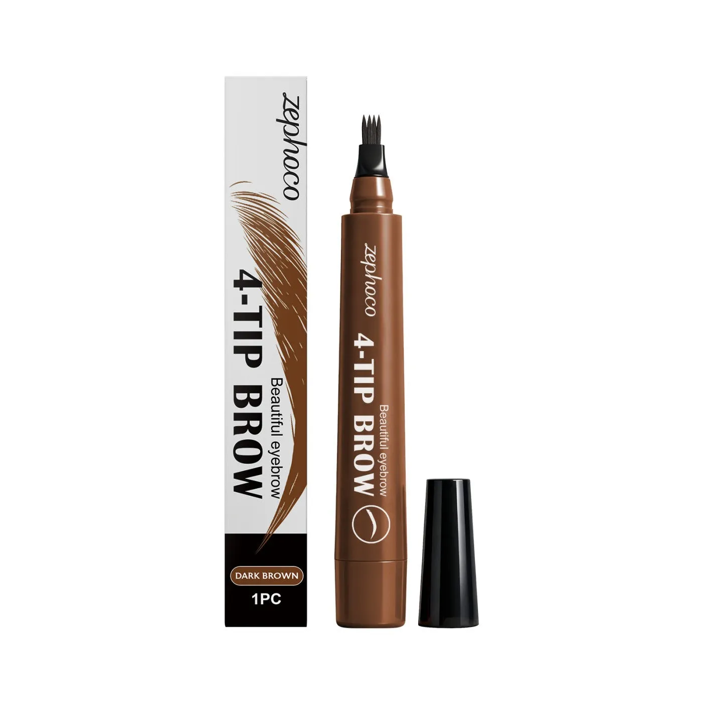 Four-fork waterproof eyebrow pencil in five colour shades black, dark brown, grey, light brown, reddish brown