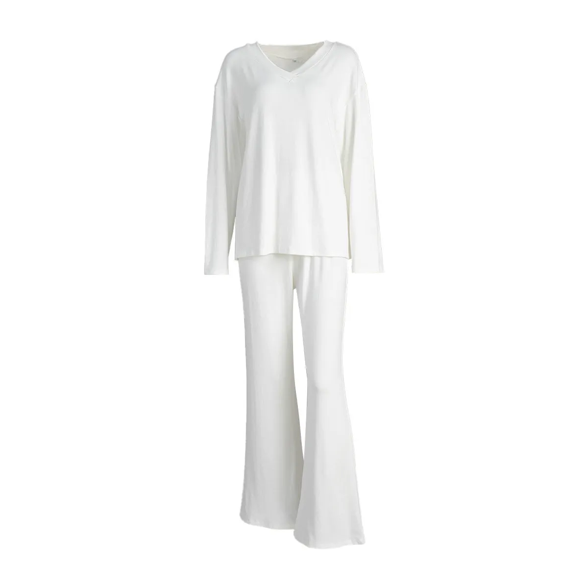 Long sleeve pajama set for women in viscose blend, white colour, top and pants on display