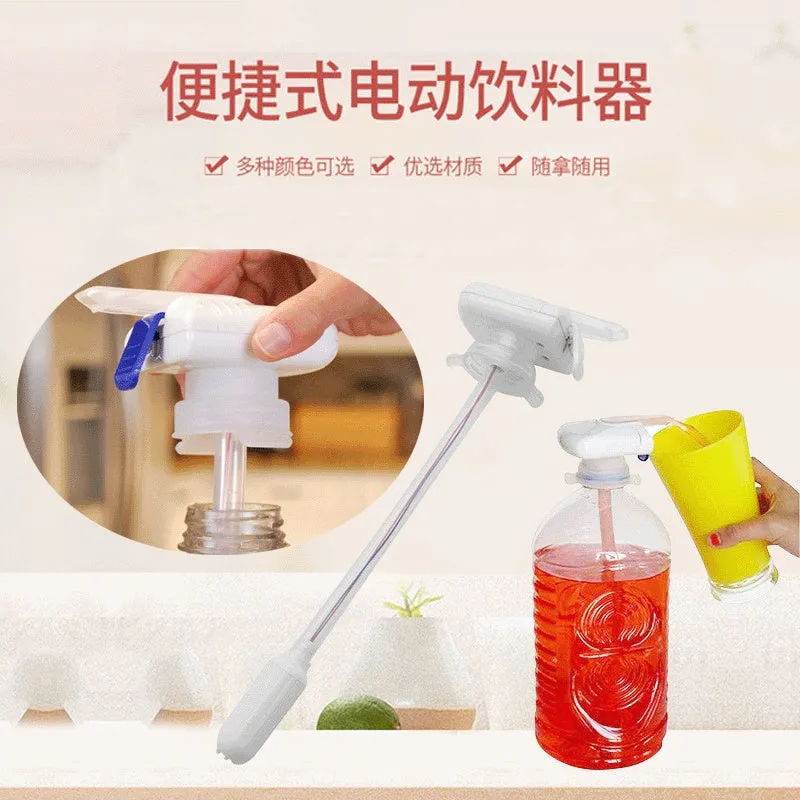 Manual pumping water device with blue handle and long silicone straw for transferring drinks.