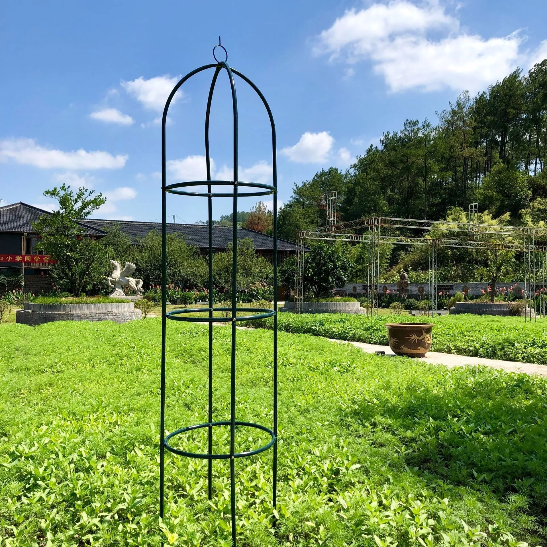 Dark green wrought iron plant climbing lattice stand for indoor floor use