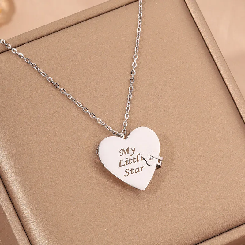 Love titanium steel heart-shaped book pendant necklace with PVD gold plating and O-link chain
