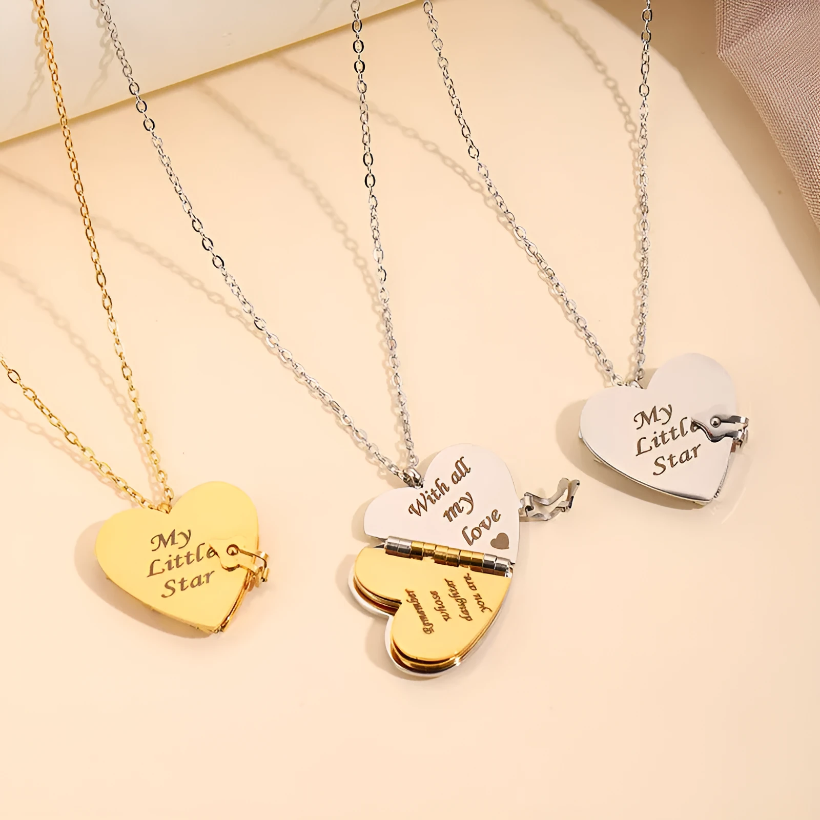 Love titanium steel heart-shaped book pendant necklace with PVD gold plating and O-link chain