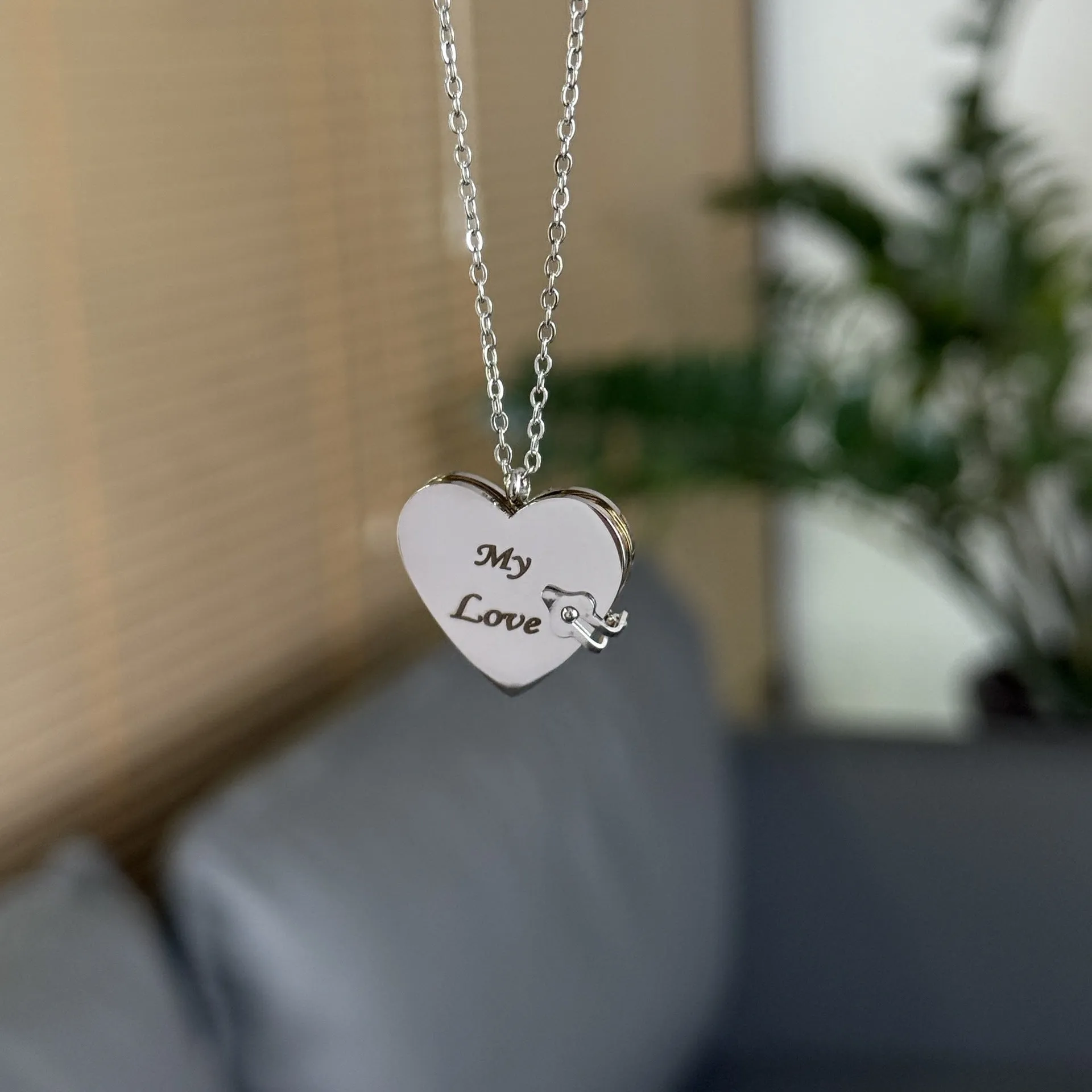 Love titanium steel heart-shaped book pendant necklace with PVD gold plating and O-link chain